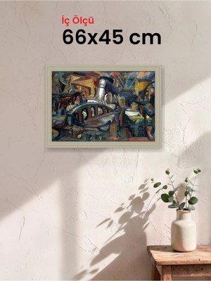 Hars Vintage Eskitme Beyaz Çok Renkli Çerçeve 66 x 45 cm Camlı