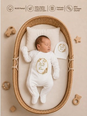 Pia Baby Isme Özel Kız Bebek Tulum %100 Pamuk Organik Baskılı Isimli Bebek Tulumu
