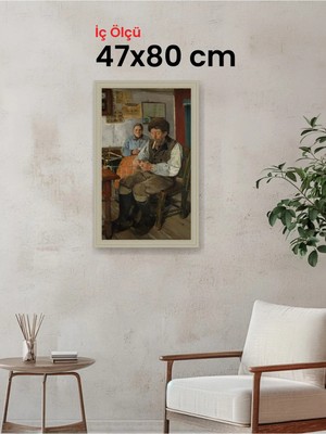 Hars Vintage Eskitme Beyaz Çok Renkli Çerçeve 47 x 80 cm Camlı
