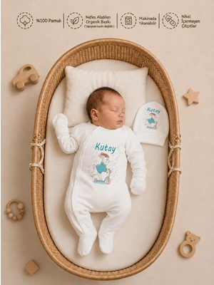 Pia Baby Isme Özel Erkek Bebek Tulumu %100 Pamuk Organik Baskılı Kişiye Özel Bebek Kıyafeti
