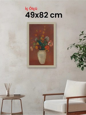 Hars Vintage Eskitme Beyaz Çok Renkli Çerçeve 49 x 82 cm Camlı