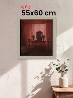 Hars Vintage Eskitme Beyaz Çok Renkli Çerçeve 55 x 60 cm Camlı