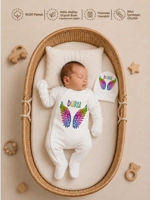 Pia Baby Isimli Kız Bebek Tulum %100 Pamuk Isme Özel Organik Baskılı Bebek Tulumu