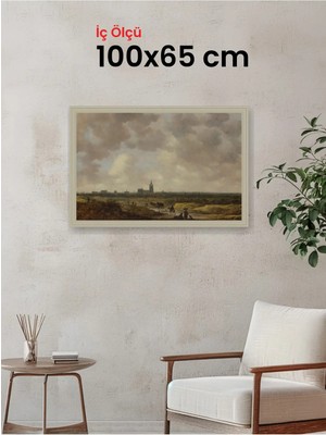 Hars Vintage Eskitme Beyaz Çok Renkli Çerçeve 100 x 65 cm Şeffaf Korumalı Pvc