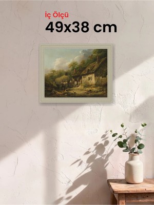 Hars Vintage Eskitme Beyaz Çok Renkli Çerçeve 49 x 38 cm Şeffaf Korumalı Pvc