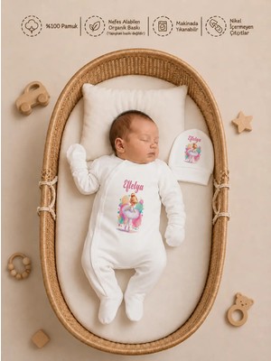 Pia Baby Isme Özel Kız Bebek Tulum %100 Pamuk Organik Baskılı Isimli Bebek Tulumu