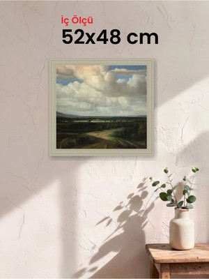 Hars Vintage Eskitme Beyaz Çok Renkli Çerçeve 52 x 48 cm Camlı