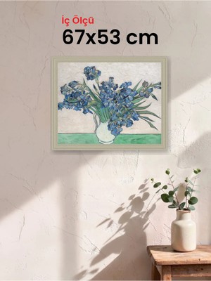 Hars Vintage Eskitme Beyaz Çok Renkli Çerçeve 67 x 53 cm Şeffaf Korumalı Pvc