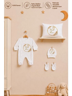 Pia Baby Isme Özel Kız Bebek Tulum %100 Pamuk Organik Baskılı Isimli Bebek Tulumu 35X45 cm Yastık Kılıfı Bebek Seti