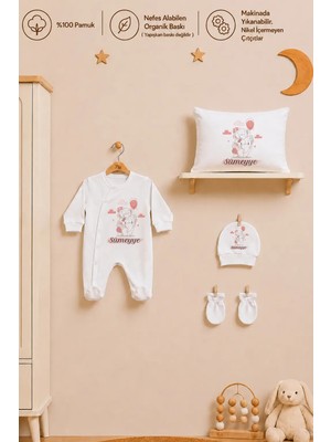 Pia Baby Isme Özel Kız Bebek Tulum %100 Pamuk Organik Baskılı Isimli Bebek Tulumu 35X45 cm Yastık Kılıfı Bebek Seti