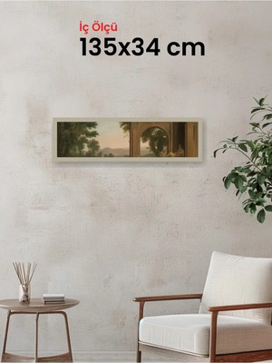 Hars Vintage Eskitme Beyaz Çok Renkli Çerçeve 135 x 34 cm Şeffaf Korumalı Pvc