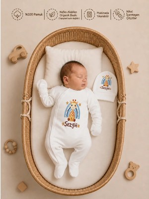 Pia Baby Isme Özel Erkek Bebek Tulum %100 Pamuk Organik Baskılı Isimli Bebek Tulumu
