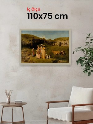 Hars Vintage Eskitme Beyaz Çok Renkli Çerçeve 110 x 75 cm Şeffaf Korumalı Pvc
