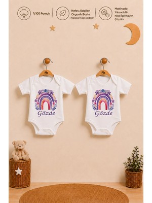 Pia Baby Isme Özel Erkek Bebek 2'li Body Zıbın Seti %100 Pamuk Organik Baskılı Çıtçıtlı Kişiye Özel Bebek Body