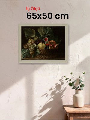 Hars Vintage Eskitme Beyaz Çok Renkli Çerçeve 65 x 50 cm Şeffaf Korumalı Pvc