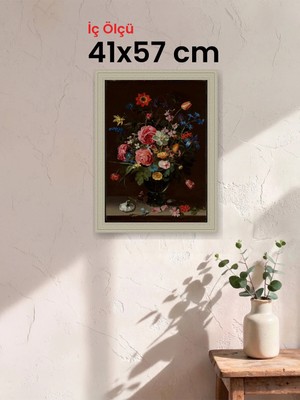 Hars Vintage Eskitme Beyaz Çok Renkli Çerçeve 41 x 57 cm Camlı