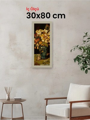 Hars Vintage Eskitme Beyaz Çok Renkli Çerçeve 30 x 80 cm Şeffaf Korumalı Pvc