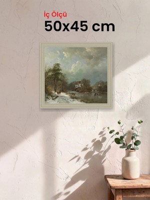 Hars Vintage Eskitme Beyaz Çok Renkli Çerçeve 50 x 45 cm Şeffaf Korumalı Pvc