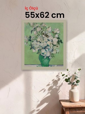 Hars Vintage Eskitme Beyaz Çok Renkli Çerçeve 55 x 62 cm Şeffaf Korumalı Pvc
