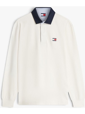 Tommy Hilfiger Tjm Rlx Ess Badge Rugby Erkek Bej T-Shirt - DM0DM23070