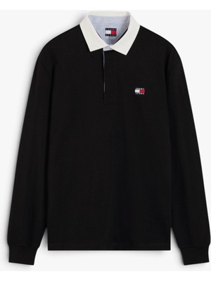 Tommy Hilfiger Tjm Rlx Ess Badge Rugby Erkek Siyah T-Shirt - DM0DM23070