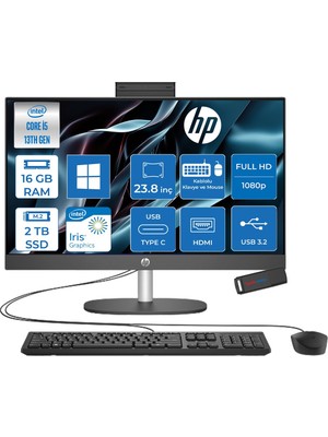 Hp Proone 240 G10 Intel® Core™ I5-1334U 4,6 Ghz'e Kadar 16GB 2tb SSD  Iıntel® Iris® Xe Grafik Ntel Fhd (1920 x 1080), IPS Yansımasız 250 Nit, WIN11PRO Allınone Bilgisayar B70VFATP04+ZETTAUSBBELLEK