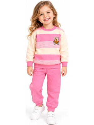 Milano Kids Kız Çocuk Ayıcık Baskılı Pamuklu Sweatshirt Eşofman Alt Üst Takım
