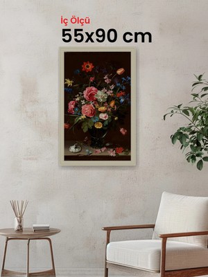 Hars Vintage Eskitme Beyaz Çok Renkli Çerçeve 55 x 90 cm Camlı