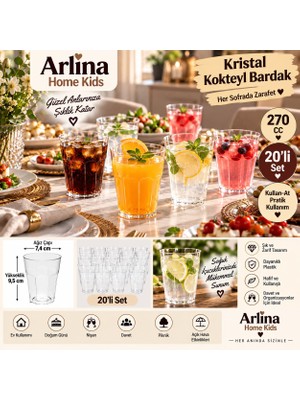 Arlina Home Kids 270 cc Kristal Görünümlü Plastik Kokteyl Bardağı 20'li