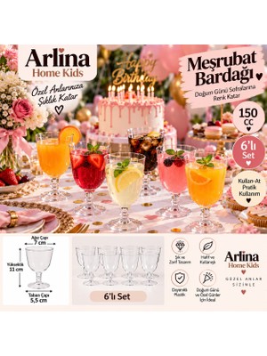 Arlina Home Kids 150CC 6'lı Şeffaf Ayaklı Plastik Meşrubat Bardağı