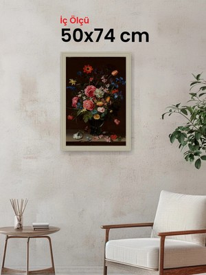 Hars Vintage Eskitme Beyaz Çok Renkli Çerçeve 50 x 74 cm Camlı