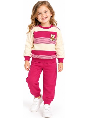 Milano Kids Kız Çocuk Ayıcık Baskılı Pamuklu Sweatshirt Eşofman Alt Üst Takım