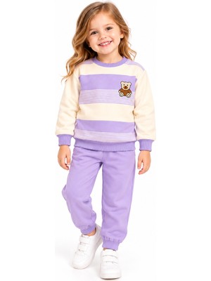 Milano Kids Kız Çocuk Ayıcık Baskılı Pamuklu Sweatshirt Eşofman Alt Üst Takım
