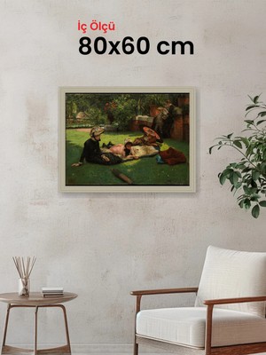 Hars Vintage Eskitme Beyaz Çok Renkli Çerçeve 80 x 60 cm Camlı