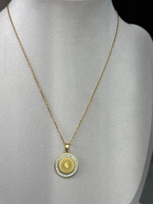 Stainles Steel Gold Renk Gram Altın Görünümlü Zirkon Taşlı Kolye