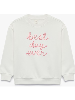 Koton Şardonlu Bisiklet Yaka Uzun Kollu Işlemeli Sweatshirt