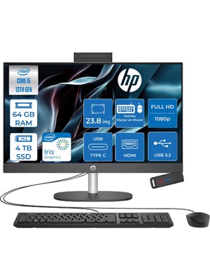 Hp Proone 240 G10 Intel® Core™ I5-1334U 4,6 Ghz'e Kadar 64GB 4tb SSD  Iıntel® Iris® Xe Grafik Ntel Fhd (1920 x 1080), IPS Yansımasız 250 Nit, Freedos Allınone Bilgisayar B70VFATF25+ZETTAUSBBELLEK
