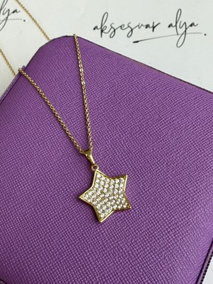 Xuping Jewelry Gold Renk Zirkon Taşlı Büyük Yıldız Figürlü Kolye