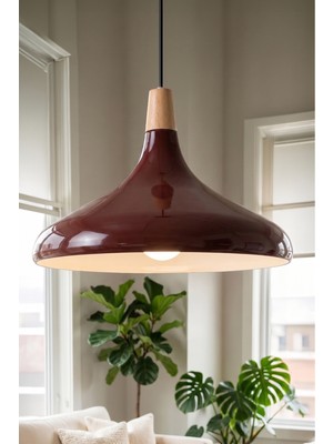 Marrien Nova Bohem Ahşap Bordo Metal Sarkıt (35 cm) Yemek Masası Üstü Avize