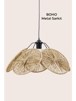 Marrien Boho Yemek Masası Üstü Sarkıt Avize El Yapımı Örgü Natural Kağıt İp Tasarım