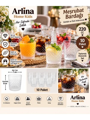Arlina Home Kids 220 cc Yuvarlak Desenli Plastik Meşrubat Bardağı – 10’lu Paket