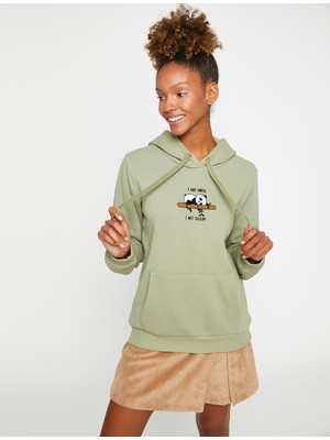 Koton Üç Iplik Şardonlu Kapüşonlu Kanguru Cepli Panda Baskılı Sweatshirt