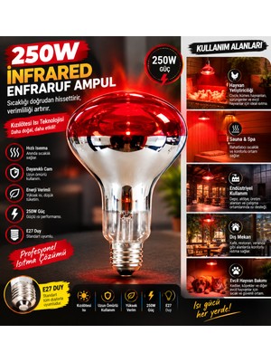 Ldn 250W Infrared Isıtıcı Ampul - Kırmızı Kızılötesi Civciv Hayvan Isıtma Lambası E27 Duy,enfraruf Kızılötesi Ampul