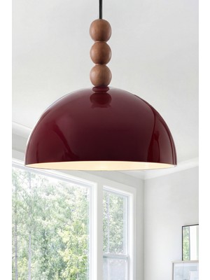 Marrien Luna Bohem Ahşap 3 Boncuklu Bordo Metal Sarkıt (30 cm)  Yemek Masası Üstü Avize  Mutfak & Salon