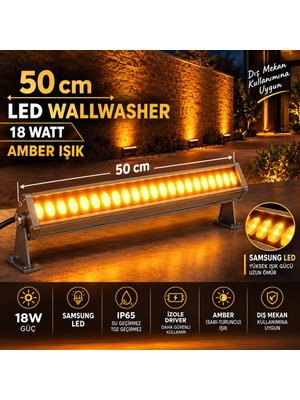 Econa 50 cm 18W Amber LED Wallwasher Dış Mekan Duvar Boyama Aydınlatma - IP65 Su Geçirmez, Samsung Led, Izole Driverlı Duvar Aplik