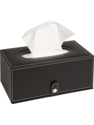 2k Premium Tasarım Vegan Deri Mendil ve Peçete Kutusu Maksi Boy Peçetelik Ofis Ev Hediyelik Masa Üstü Aksesuar 24X13X10 Cm. Siyah