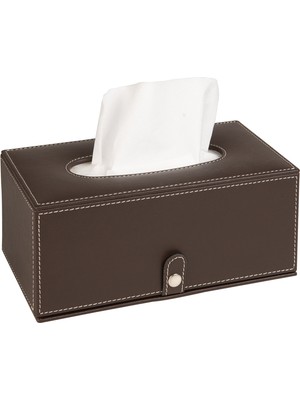 2k Premium Tasarım Vegan Deri Mendil ve Peçete Kutusu Maksi Boy Peçetelik Ofis Ev Hediyelik Masa Üstü Aksesuar 24X13X10 Cm. Kahverengi