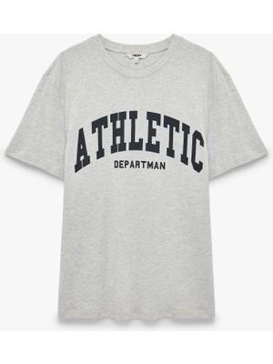 Koton Pamuklu Bisiklet Yaka Kısa Kollu Baskılı Oversize Spor Tişört