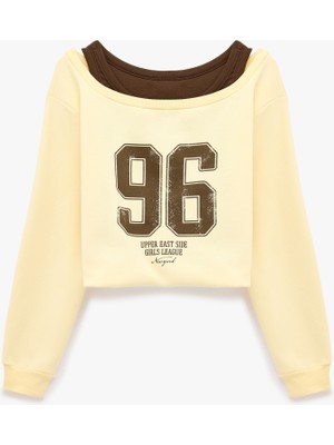 Koton Şardonlu Rahat Kalıp Bisiklet Yaka Uzun Kollu Katmanlı Baskılı Sweatshirt