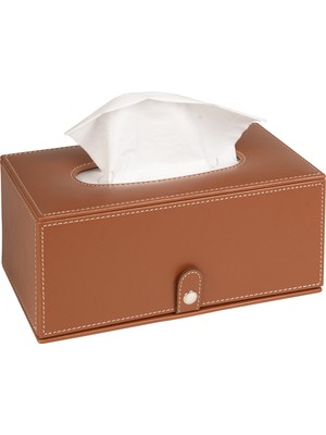 2k Premium Tasarım Vegan Deri Mendil ve Peçete Kutusu Maksi Boy Peçetelik Ofis Ev Hediyelik Masa Üstü Aksesuar 24X13X10 Cm. Taba